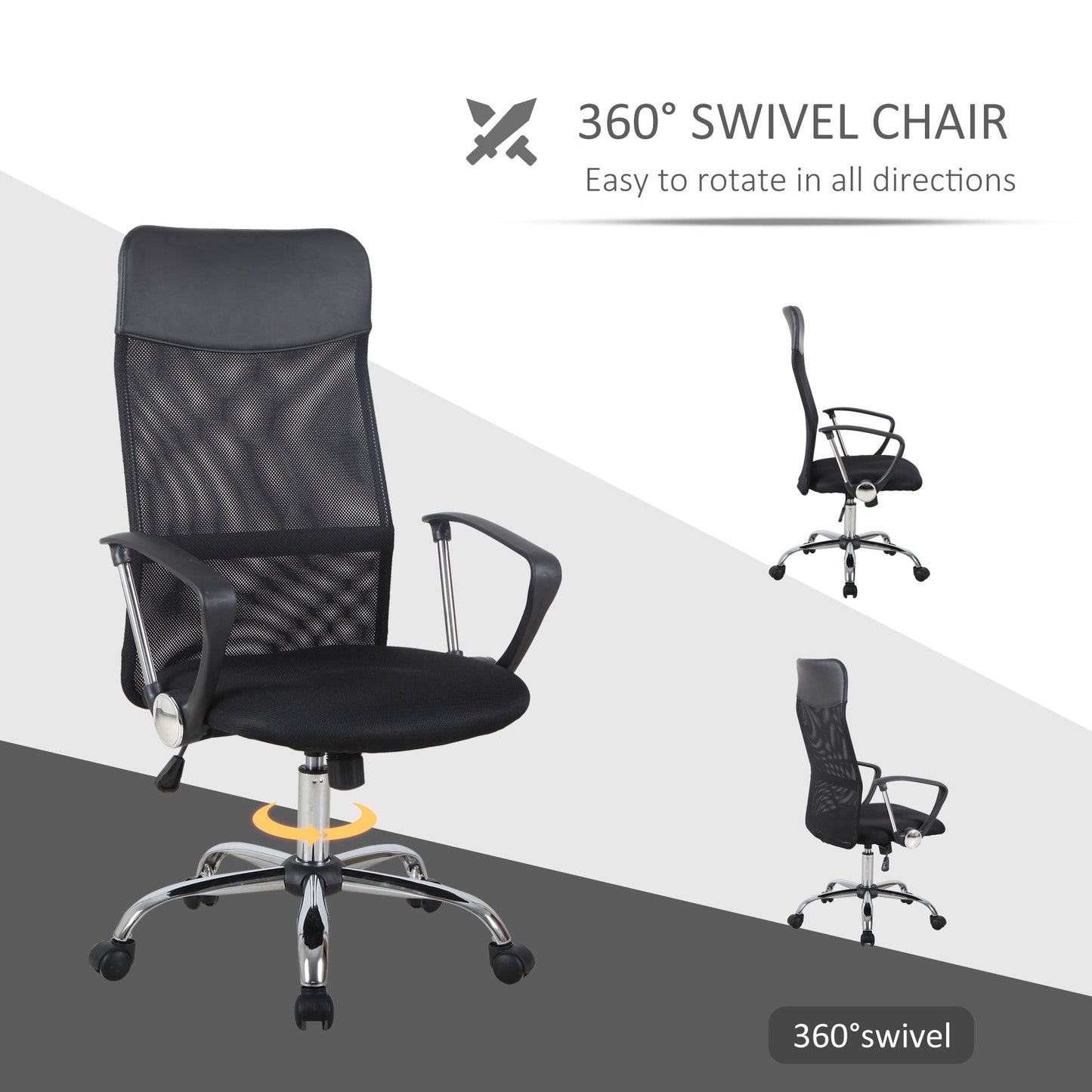 Mesh Office Chair, High Back Desk Chair, Swivel Computer Chair with Adjustable Height, Wheels, Black at Gallery Canada