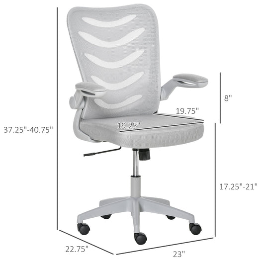 Mesh Office Chair Mid Back Task Desk Chair with Lumbar Back Support, Flip-Up Arm, Adjustable Height, Grey at Gallery Canada