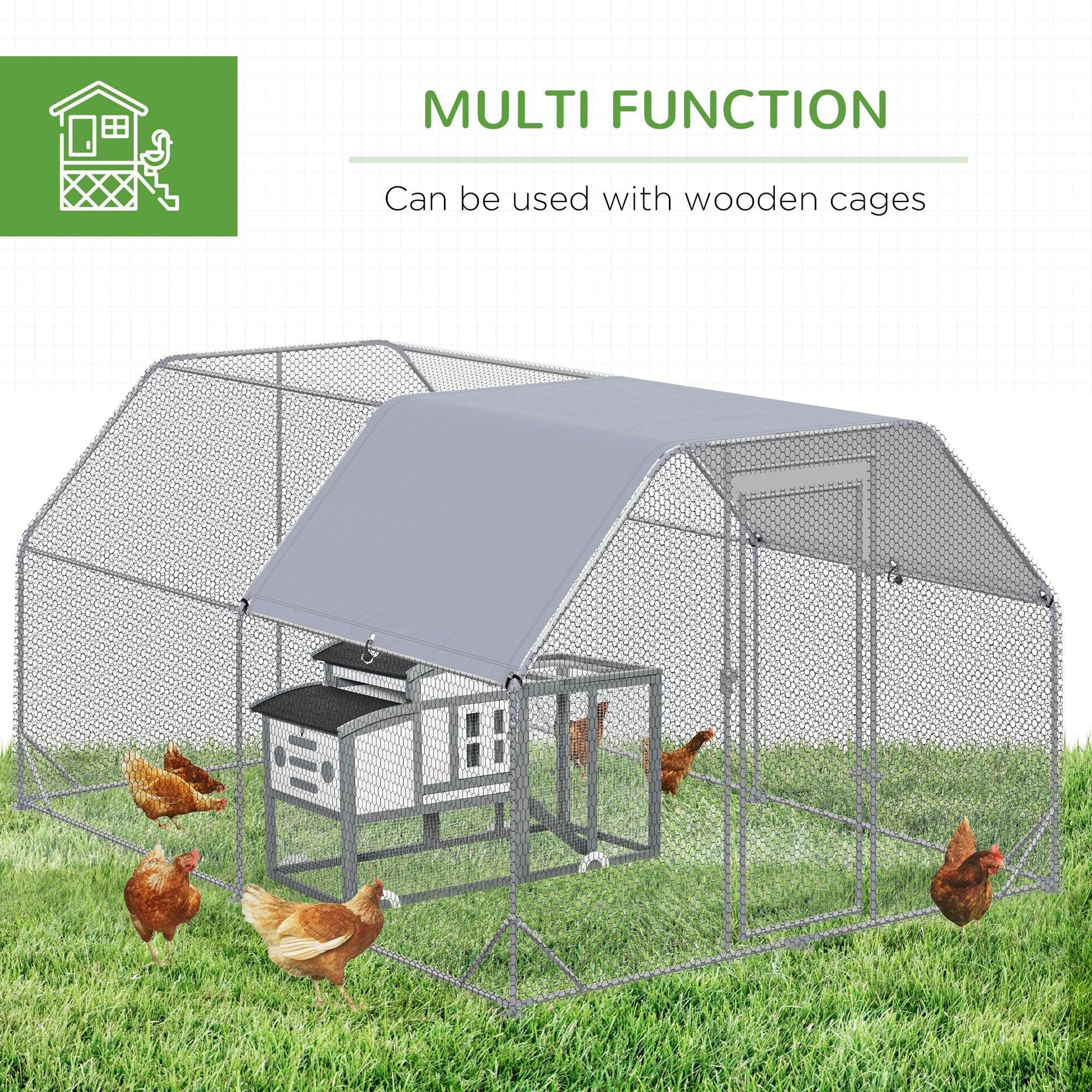 Metal Chicken Coop for 10-12 Chickens, Walk In Chicken Run Outdoor with Cover for Backyard Farm, 12.5' x 9.2' x 6.4' at Gallery Canada