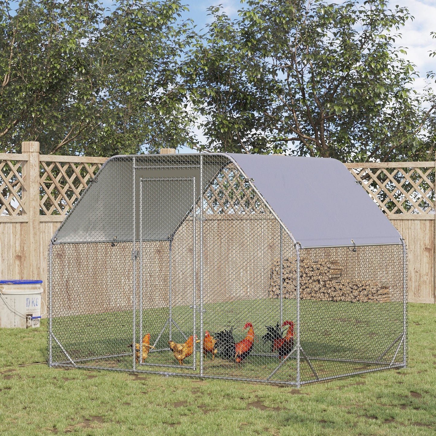 Metal Chicken Coop for 4-6 Chickens, Walk In Chicken Run Outdoor with Cover for Backyard Farm, 9.2' x 6.2' x 6.4' at Gallery Canada