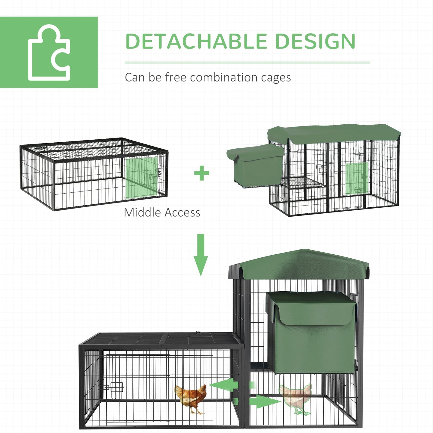 Metal Chicken Coop, Outdoor Hen House Poultry Duck Goose Cage with Water-Resistant Canopy, Run, Nesting Box, Lockable Doors, Green at Gallery Canada