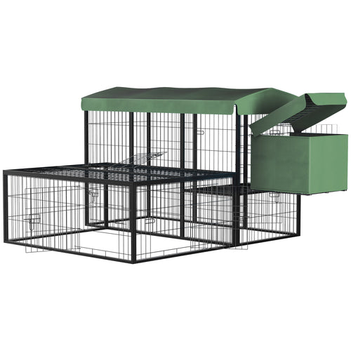 Metal Chicken Coop, Outdoor Hen House Poultry Duck Goose Cage with Water-Resistant Canopy, Run, Nesting Box, Lockable Doors, Green