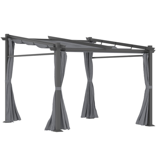 Metal Pergola with Sliding Roof Canopy, Retractable Pergola Canopy, 10' x 10', Dark Grey