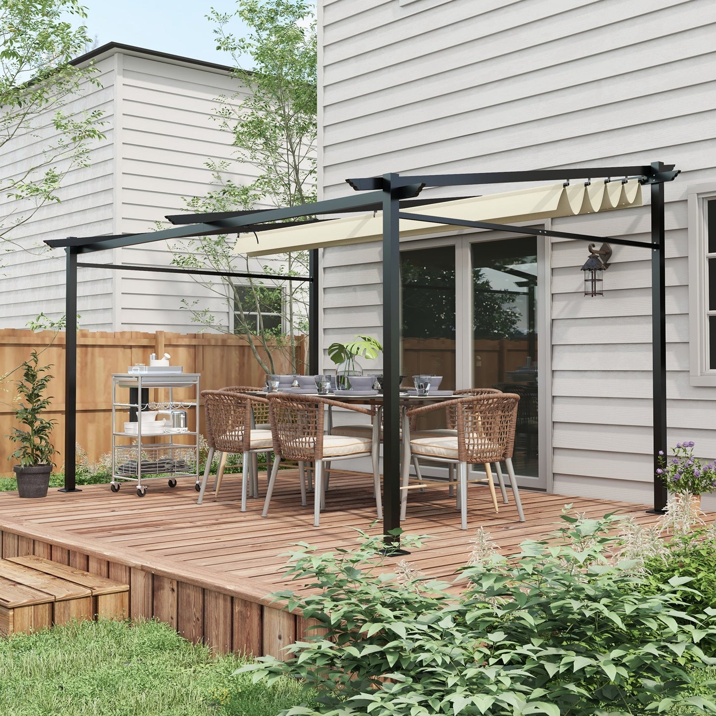 Metal Pergola with Sliding Roof Canopy, Retractable Pergola Canopy, 10' x 13', Beige at Gallery Canada