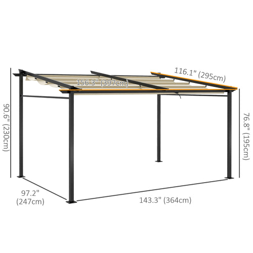 Metal Pergola with Sliding Roof Canopy, Retractable Pergola Canopy, 10' x 13', Beige