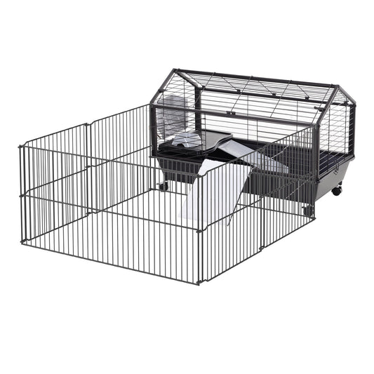 Metal Small Animal Cage, Rabbit Cage for Guinea Pig Chinchilla Hedgehog Bunny with Removable Wheels and Foldable Detachable Run Fence, 34.6" L x 50.6" W x 22" H - Gallery Canada