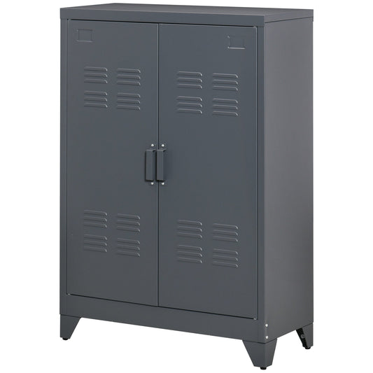 Metal Storage Cabinet, Industrial Sideboard Buffet Cabinet with 2 Louvered Doors, Adjustable Shelves, Grey - Gallery Canada