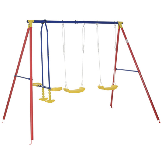 Metal Swing Set with 2 Seats Glider A-Frame Stand Adjustable Hanging Rope for Backyard Playground Outdoor Playset for Kid Age 3-8 Years Old 352lbs - Gallery Canada