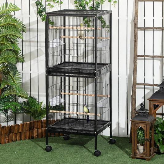 55.1" 2 In 1 Bird Cage Aviary, Parakeet House, Black Bird Cages Black at Gallery Canada