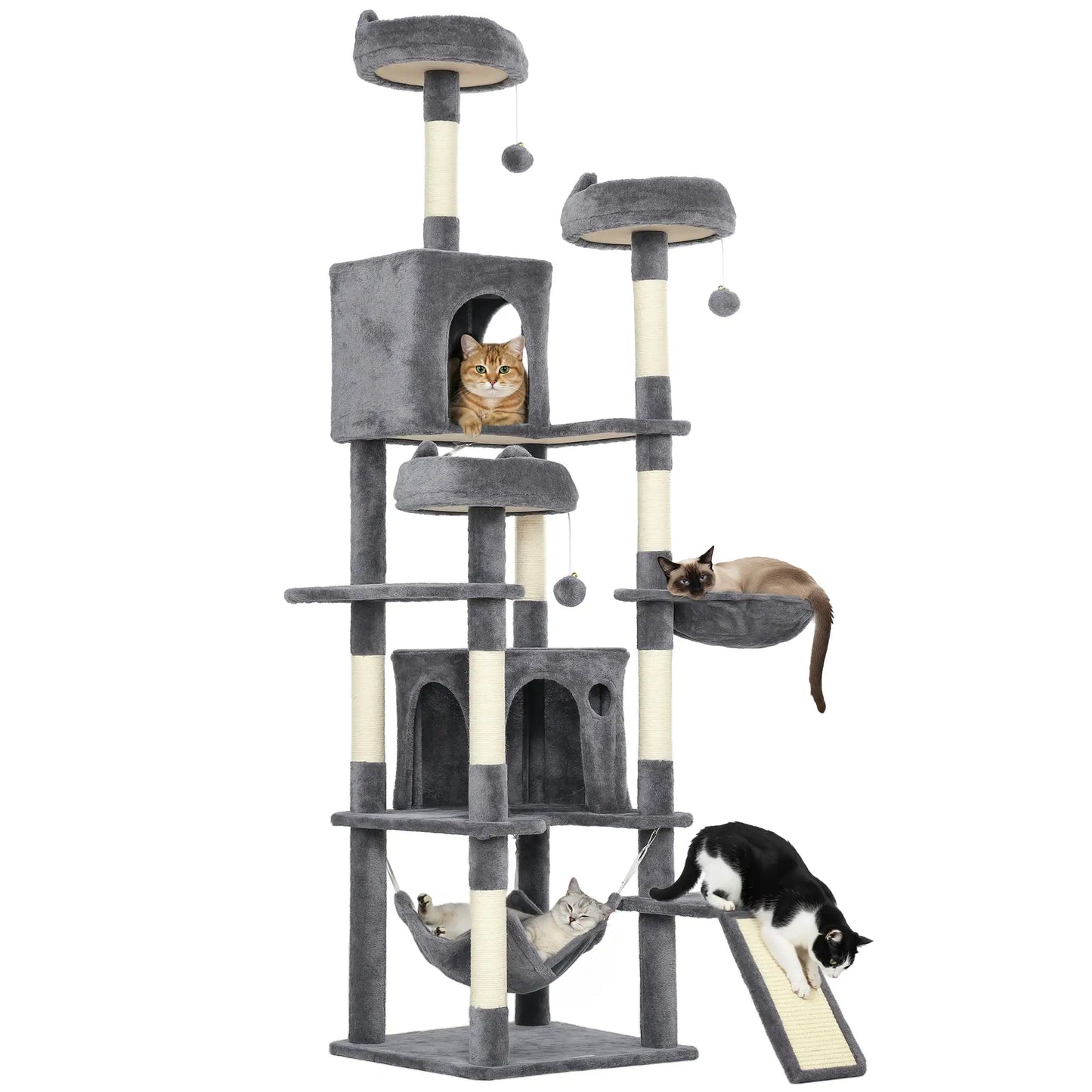 76" Large Cat Tree, 8 Scratching Posts, 3 Plush Beds, 2 Hammocks, Dark Grey Cat Towers at Gallery Canada