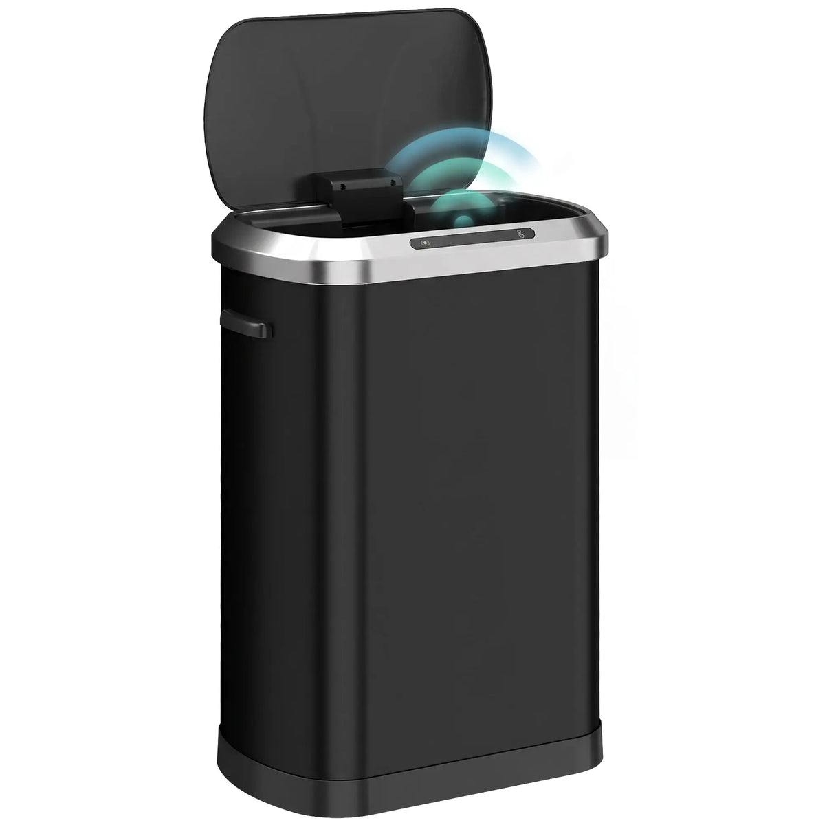 Poubelle sans contact de 50L, couvercle à fermeture douce en acier inoxydable noir, noir