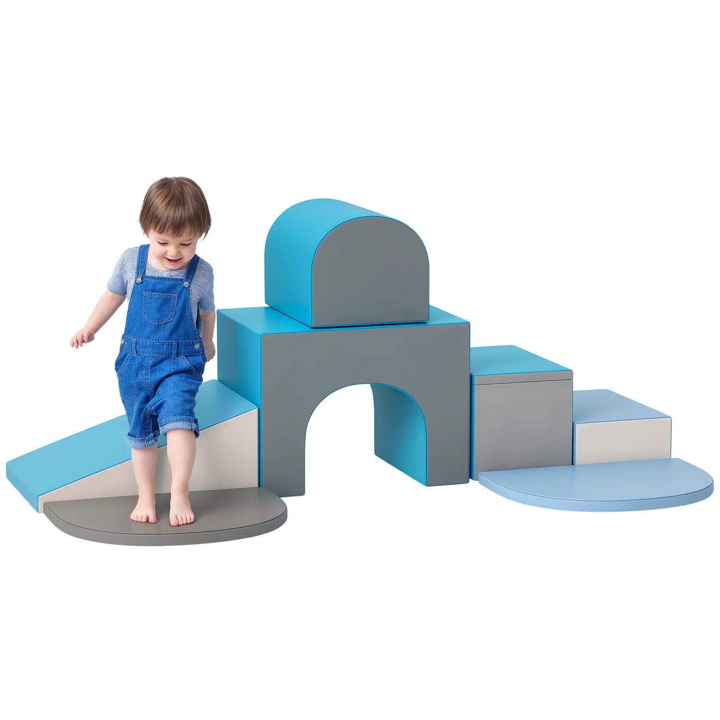 7 Piece Indoor Soft Play Set, Toddler Climb Crawl, Blue Grey Baby Gym & Playmats at Gallery Canada