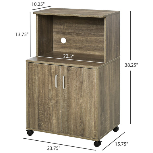 Microwave Cart on Wheels Utility Trolley Storage Sideboard Bookcase with 2-door Cabinet, Grey - Gallery Canada
