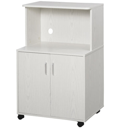 Microwave Cart on Wheels Utility Trolley Storage Sideboard Bookcase with 2-door Cabinet, White Oak at Gallery Canada