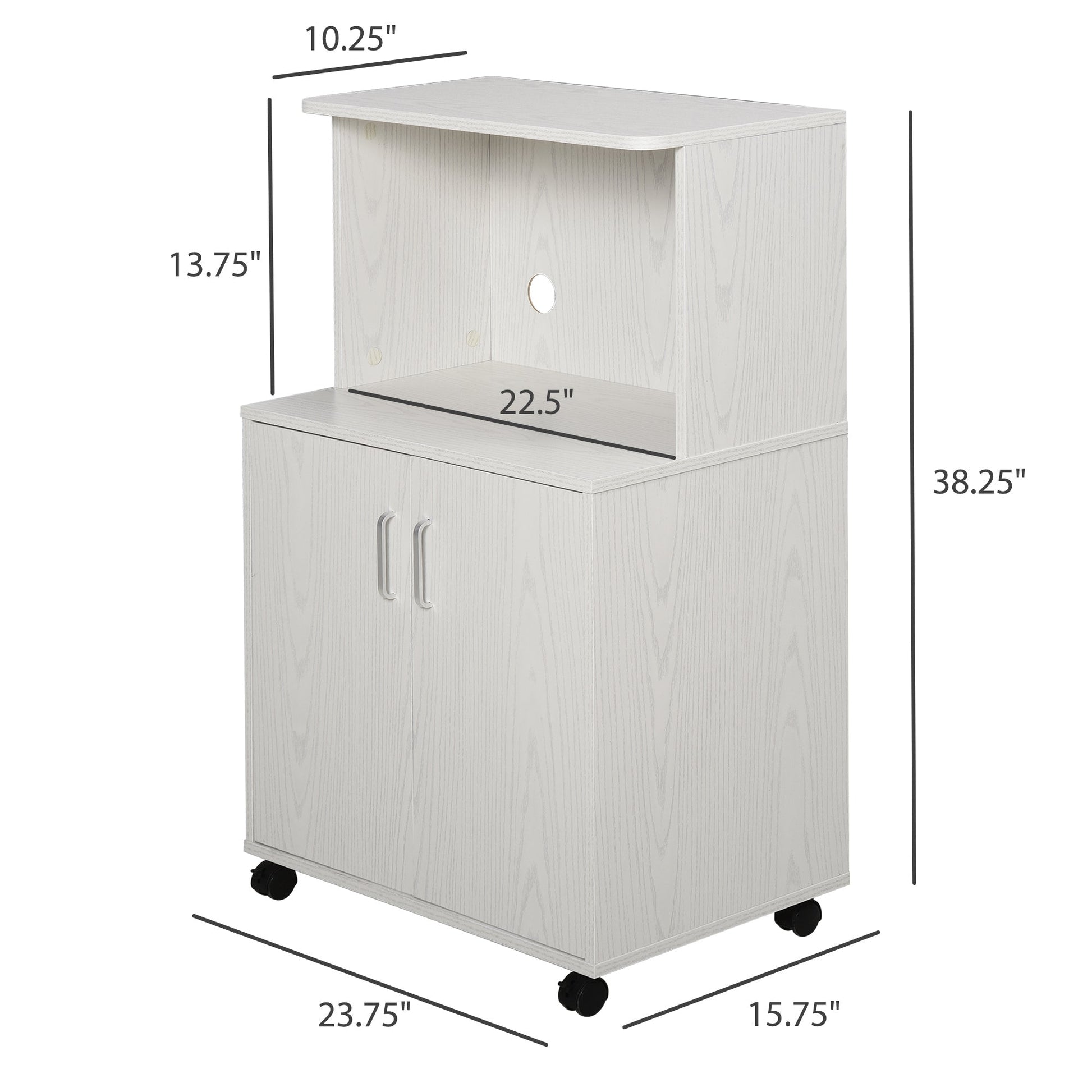 Microwave Cart on Wheels Utility Trolley Storage Sideboard Bookcase with 2-door Cabinet, White Oak at Gallery Canada
