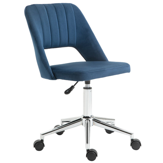 Mid Back Office Chair Velvet Fabric Swivel Scallop Shape Computer Desk Chair, Blue - Gallery Canada