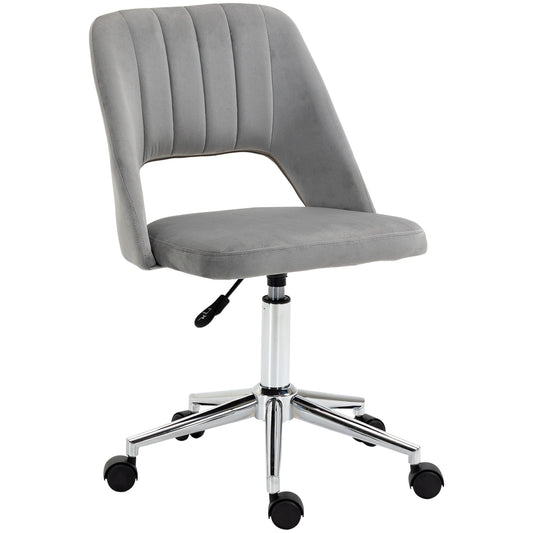 Mid Back Office Chair Velvet Fabric Swivel Scallop Shape Computer Desk Chair, Grey at Gallery Canada