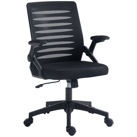 Mid Back Task Chair, Mesh Office Chair with Lumbar Back Support, Flip-Up Armrests, Adjustable Height, Black at Gallery Canada