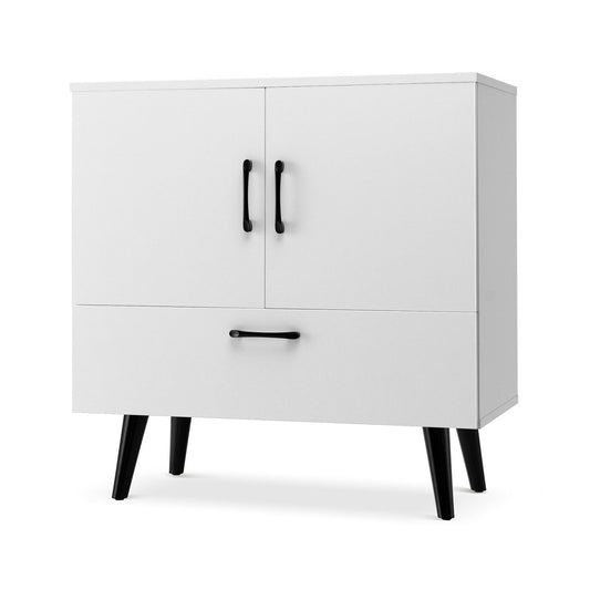 Mid Century Storage Cabinet with 2 Doors and 1 Pull-out Drawer, White at Gallery Canada