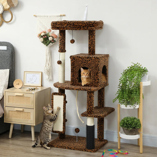 52 Inch Cat Tree With Scratching Posts, Bed, Condo Cat Trees Leopard Print at Gallery Canada