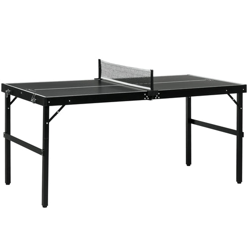 Mini Folding Table Tennis Table with Aluminium Frame, Portable Outdoor Ping Pong Table with Net for Indoor Outdoor Garden Camping, Black