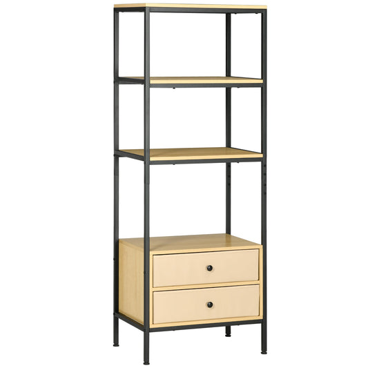 4-tier Storage Shelving Unit with 2 Fabric Drawers, Modern Bookshelf with Open Shelves for Living Room, Home Office, Bedroom, Oak at Gallery Canada