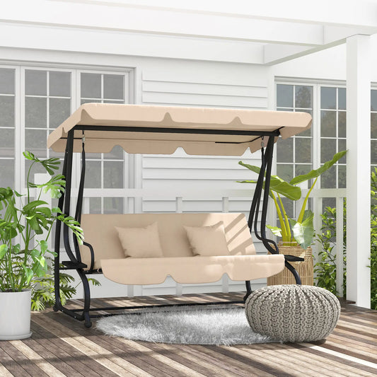3-Seat Outdoor Swing Chair, Adjustable Canopy, Removable Cushions, Light Brown Porch Swings with Canopy Light Brown at Gallery Canada