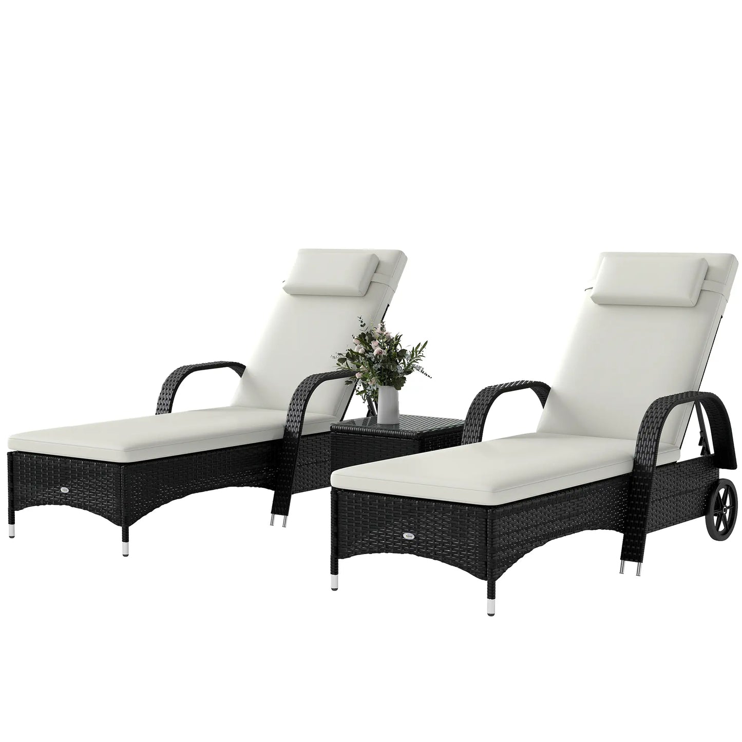 Rattan Lounge Set, Wheeled Chaise Chair, Tempered Glass Table, White Chaise Loungers at Gallery Canada