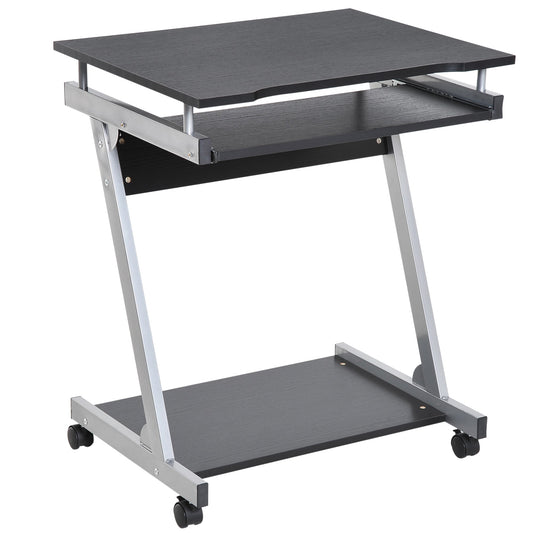 Mobile Compact Computer Cart Desk with Keyboard Tray Standing Workstation with Casters for Storage Black Sliver at Gallery Canada