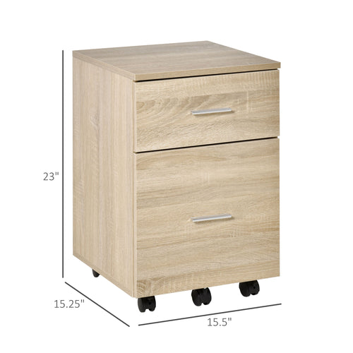 Mobile File Cabinet, 2-Drawer Filing Cabinet with Wheels, for Letter or A4 File, Study Home Office, Natural