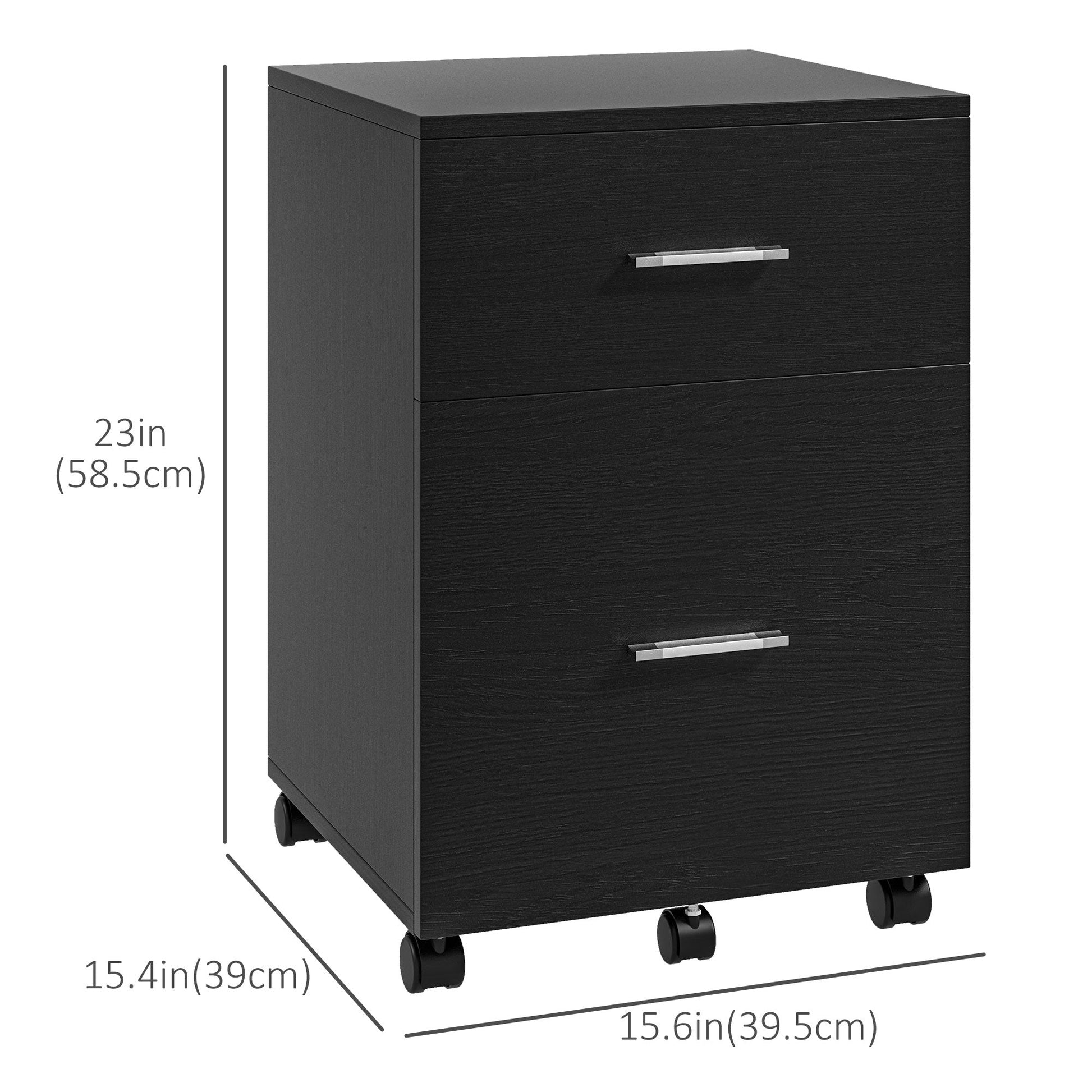 Mobile Filing Cabinet, Vertical File Cabinet with 2 Drawers, Wheels, for Letter or A4 File, Black at Gallery Canada