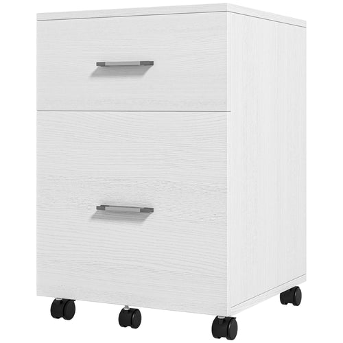 Mobile Filing Cabinet, Vertical File Cabinet with 2 Drawers, Wheels, for Letter or A4 File, White