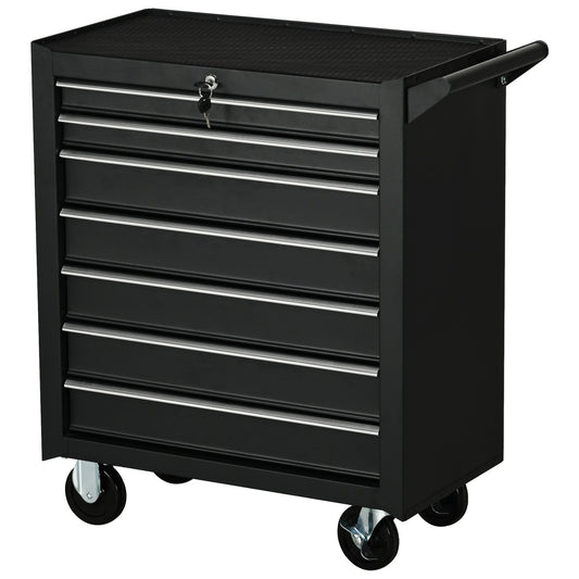 Mobile Lockable Toolbox, 7 Drawer Tool Chest, Storage Organizer with Handle for Workshop, Mechanics, Garage, Black - Gallery Canada
