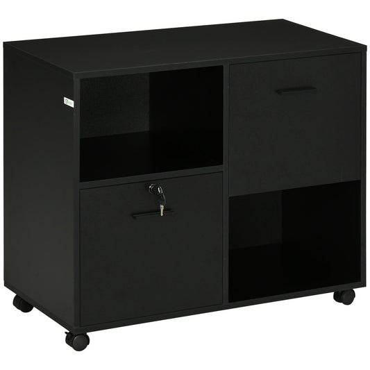 Mobile Printer Stand, Lateral File Cabinet with Lock, Filing Cabinet with Hanging Bars for Letter, A4 Size, Black at Gallery Canada