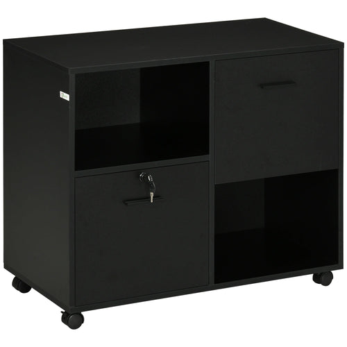 Mobile Printer Stand, Lateral File Cabinet with Lock, Filing Cabinet with Hanging Bars for Letter, A4 Size, Black