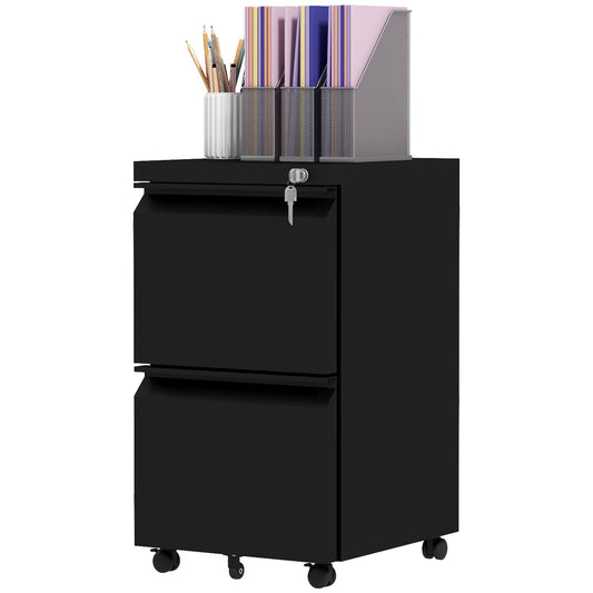 Mobile Vertical Filing Cabinet with Lock, 2-Drawer Steel File Cabinet with Adjustable Hanging Bar for Letter, A4 and Legal Size, Black - Gallery Canada