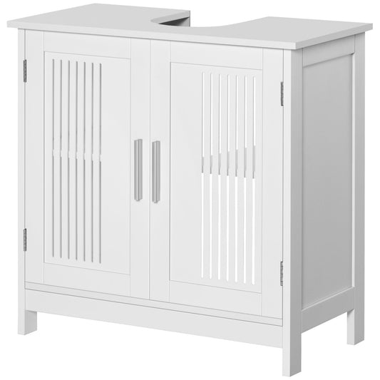 Modern 24" Bathroom Sink Cabinet, Pedestal Sink Storage Cabinet with Double Slat Doors and Shelf, White - Gallery Canada