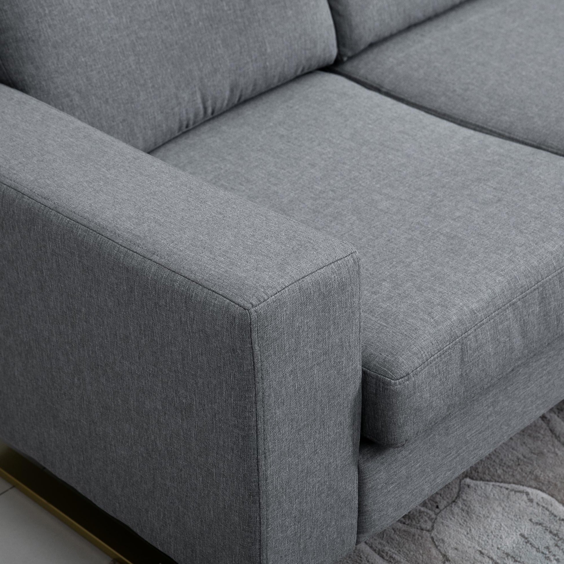 Modern 3 Seat Sofa, Linen Upholstered Cozy Padded Couch with Steel Leg, Backrest and Wide Armrest, Grey at Gallery Canada