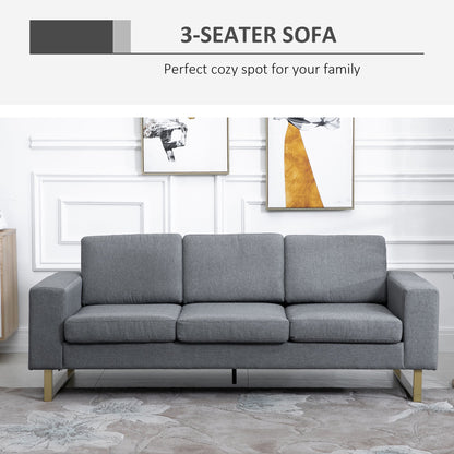 Modern 3 Seat Sofa, Linen Upholstered Cozy Padded Couch with Steel Leg, Backrest and Wide Armrest, Grey - Gallery Canada