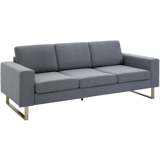 Modern 3 Seat Sofa, Linen Upholstered Cozy Padded Couch with Steel Leg, Backrest and Wide Armrest, Grey - Gallery Canada