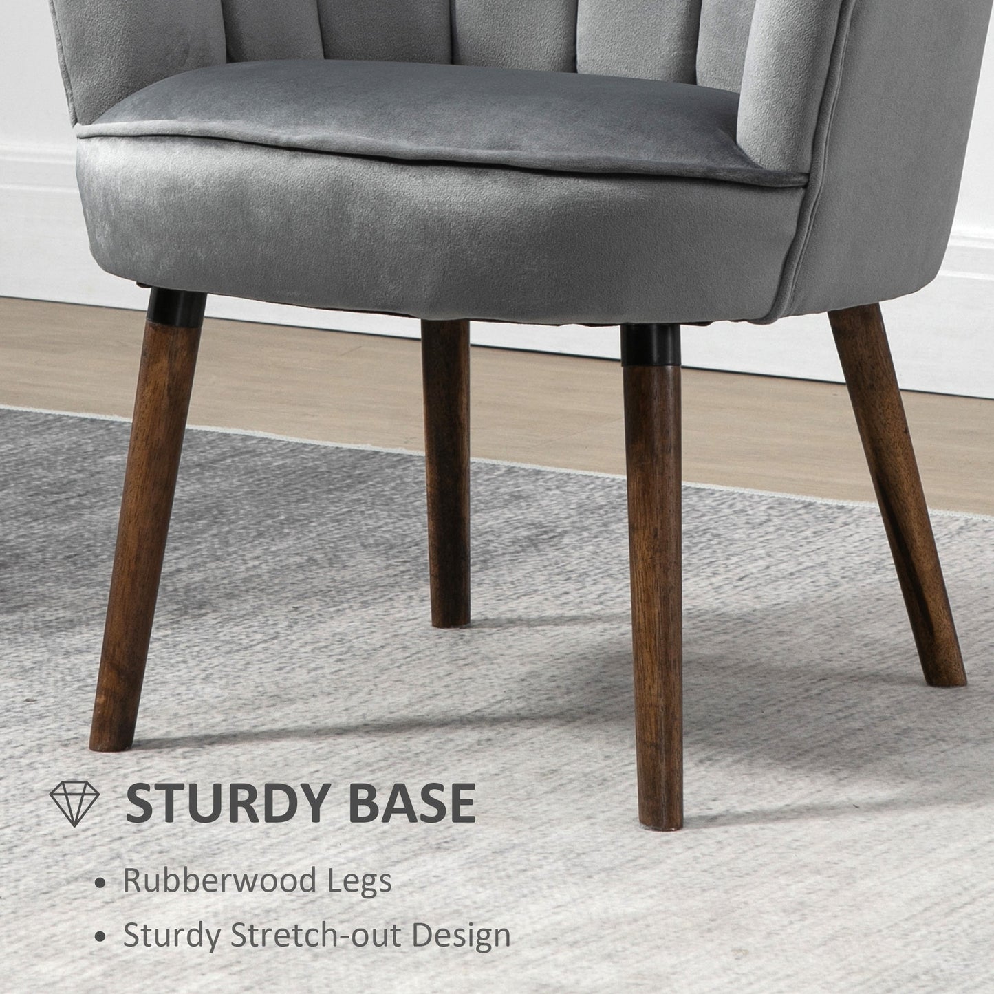 Modern Accent Chair Leisure Club Chair with Velvet-Touch Fabric Wood Legs for Living Room, Dark Grey at Gallery Canada