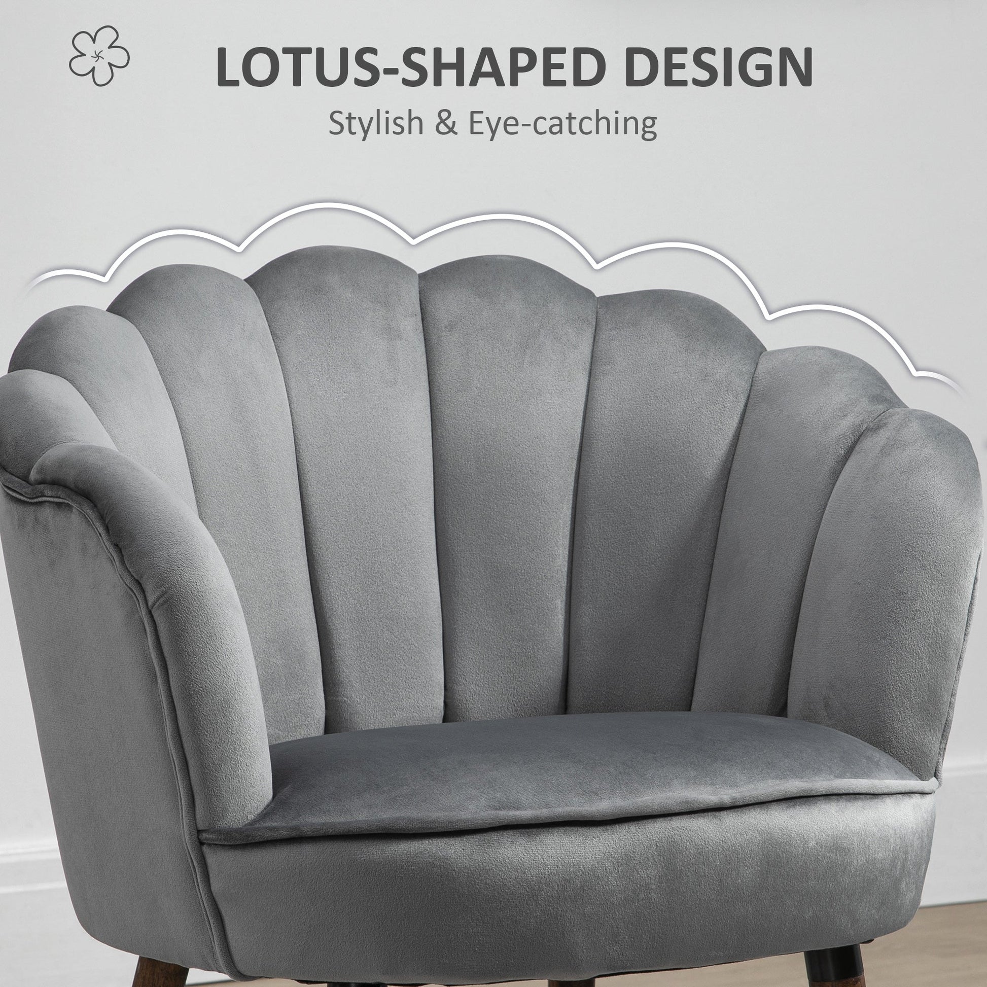 Modern Accent Chair Leisure Club Chair with Velvet-Touch Fabric Wood Legs for Living Room, Dark Grey at Gallery Canada