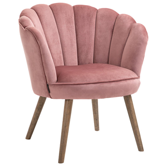 Modern Accent Chair Leisure Club Chair with Velvet-Touch Fabric Wood Legs for Living Room, Pink - Gallery Canada