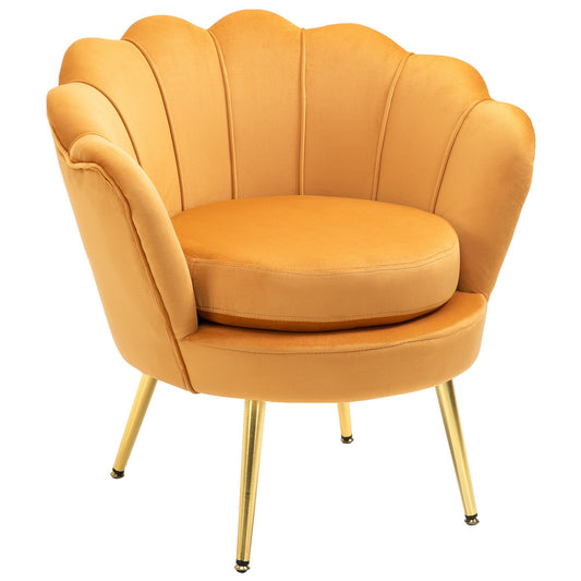 Modern Accent Chair, Velvet-Touch Fabric Leisure Club Chair with Gold Metal Legs for Bedroom, Yellow at Gallery Canada