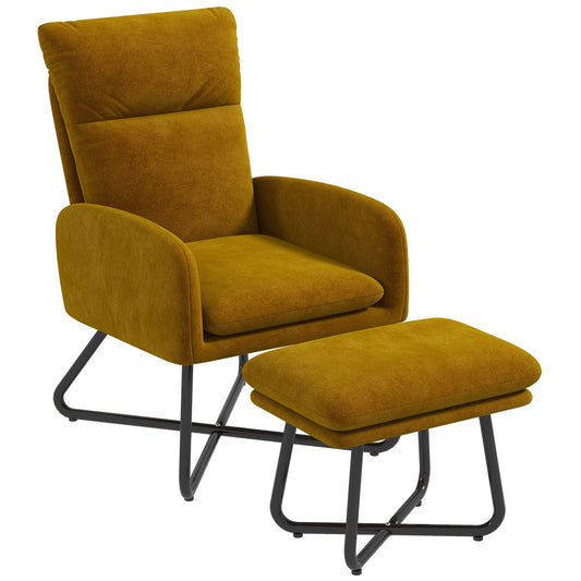 Modern Accent Chair with Ottoman, Upholstered Armchair with Footrest, Cross Metal Legs and Padded Cushion for Living Room, Bedroom, Yellow at Gallery Canada