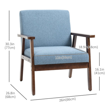Modern Accent Chairs with Cushioned Seat, Upholstered Linen-Feel Armchair for Bedroom, Living Room Blue at Gallery Canada
