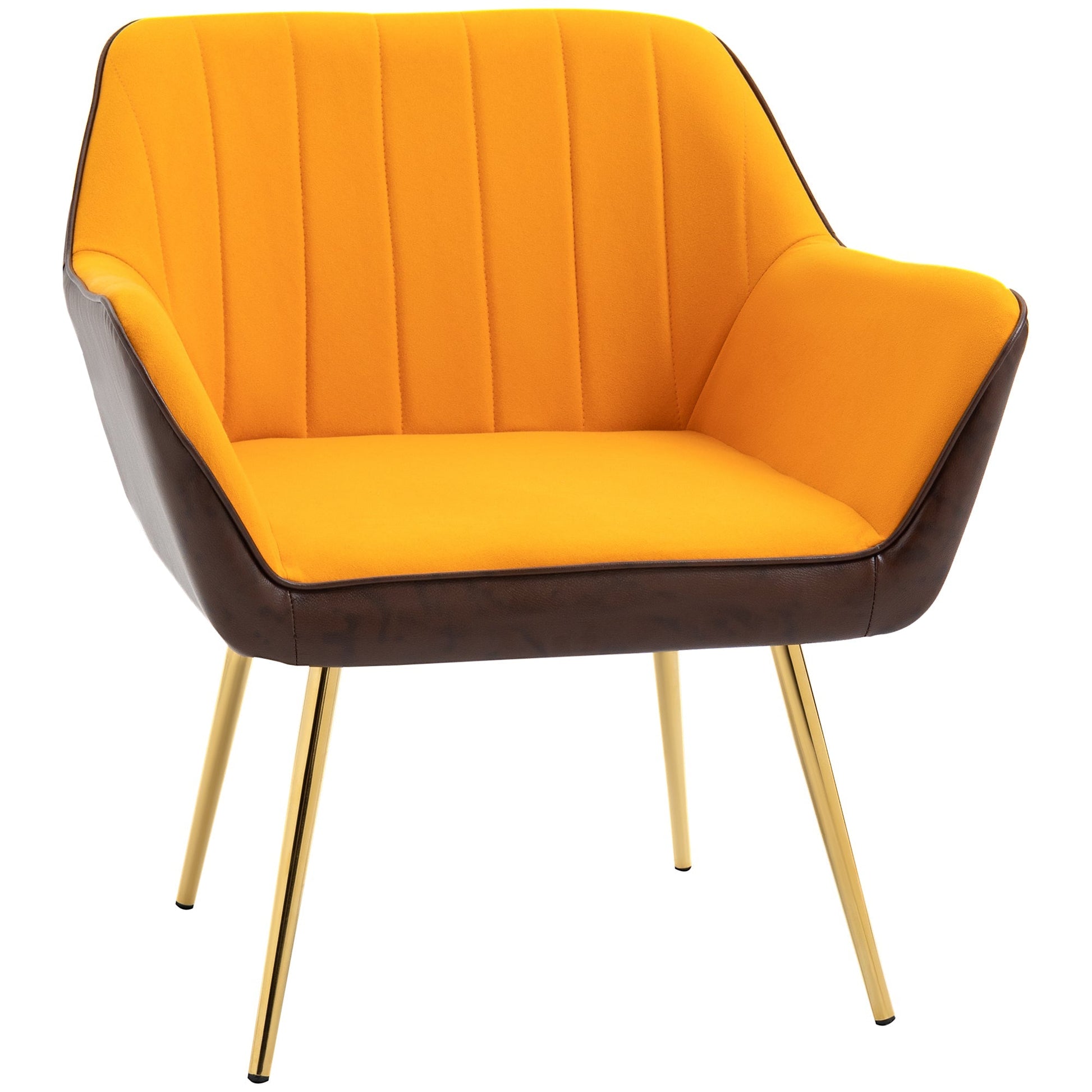 Modern Accent Chairs with Cushioned Seat, Upholstered Velvet Armchair for Bedroom, Living Room Chair with Arms and Gold Steel Legs, Yellow at Gallery Canada