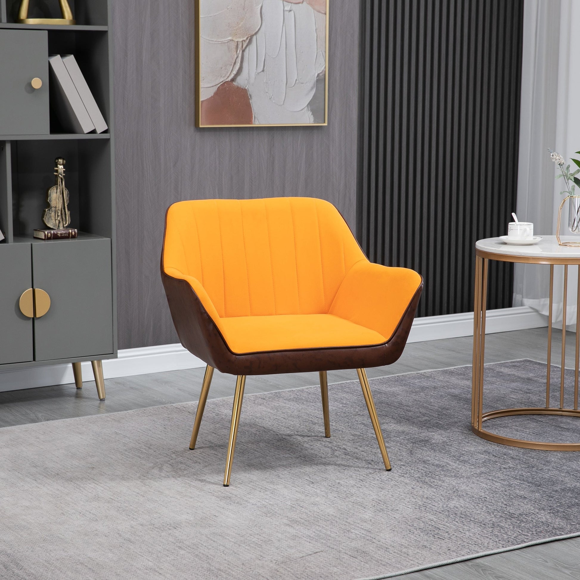 Modern Accent Chairs with Cushioned Seat, Upholstered Velvet Armchair for Bedroom, Living Room Chair with Arms and Gold Steel Legs, Yellow at Gallery Canada