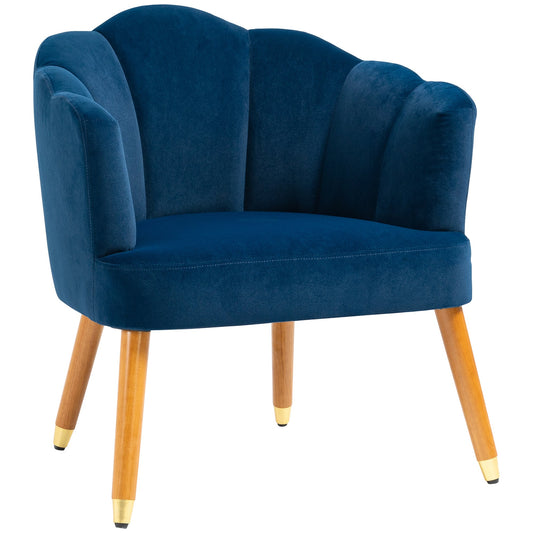 Modern Accent Chairs with Cushioned Seat, Upholstered Velvet Armchair for Bedroom, Living Room Chair with Arms and Wood Legs, Blue - Gallery Canada