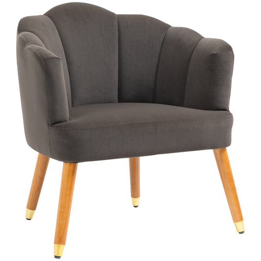 Modern Accent Chairs with Cushioned Seat, Upholstered Velvet Armchair for Bedroom, Living Room Chair with Arms and Wood Legs, Brown - Gallery Canada